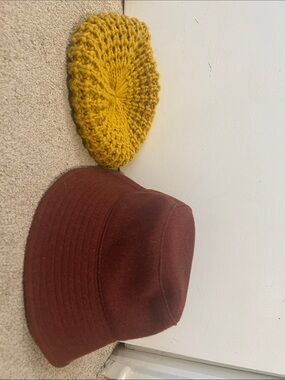 Universal Thread Wool Bucket Hat and Mustard Yellow Knit Beret Bundle
